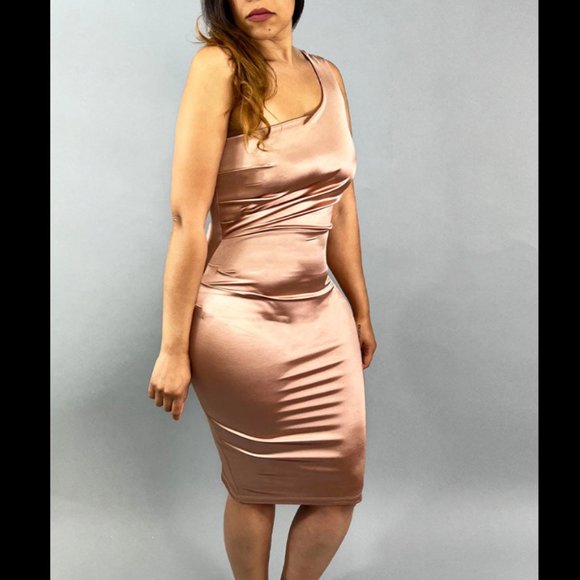 One Shoulder Rose Gold Dress - Picture 1 of 3